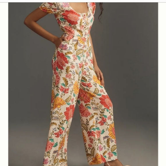Farm Rio Floral Puff Sleeve Jumpsuit - Picture 2 of 5